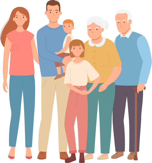Animasjonsbilde av familie med tre generasjoner